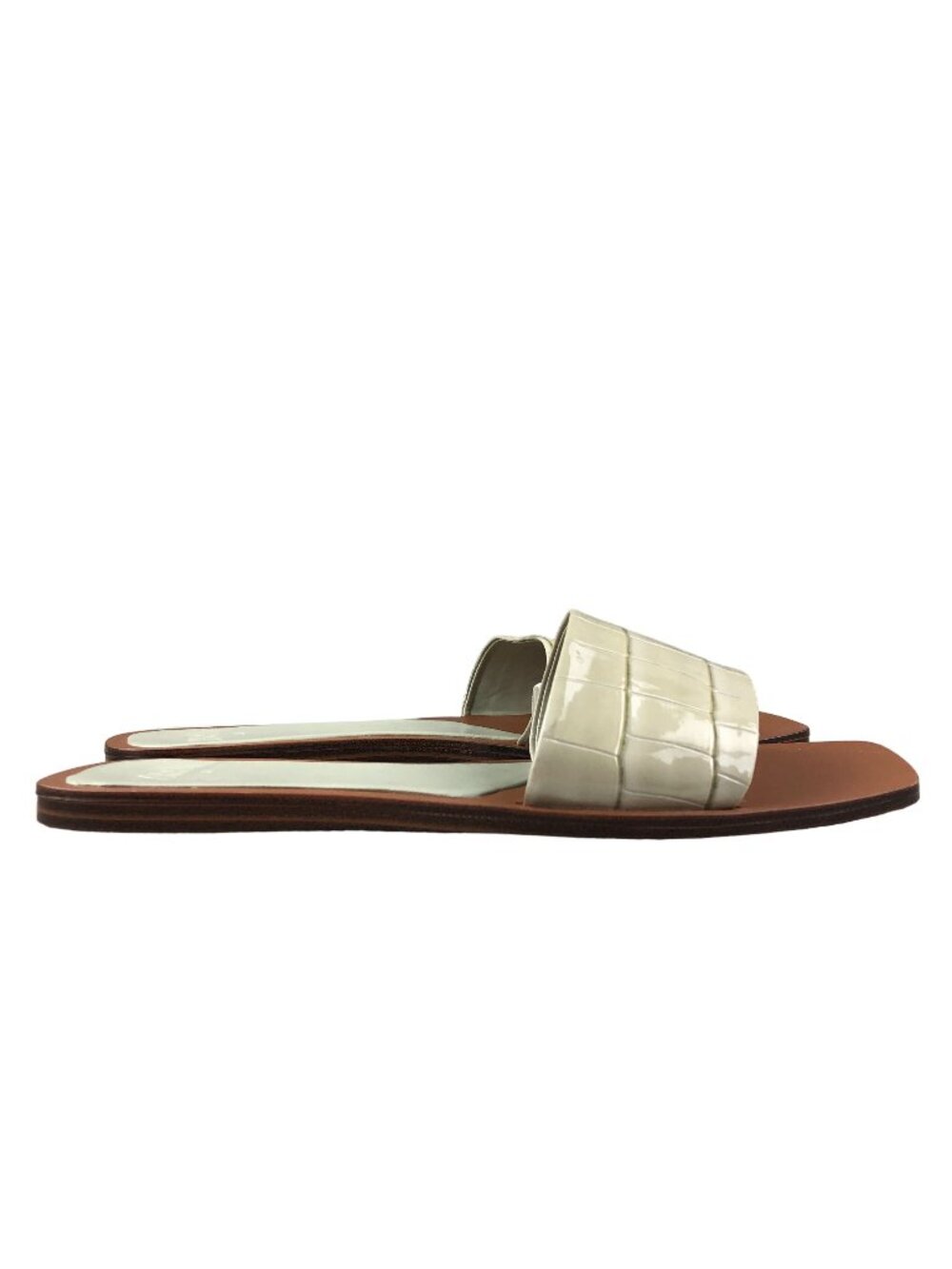 Zara Women's Size 39 (8.5-9) Cream Patent Open Square Toe Slip On Flats Sandals